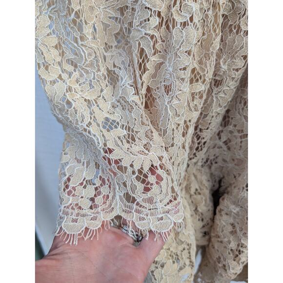 Rachel Parcell Women's Metallic Lace Mini Dress Sz 8 Gold Long Sleeve Feminine - Picture 2 of 7